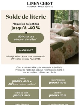 Le solde de literie est en cours ! Le solde de literie est en cours !